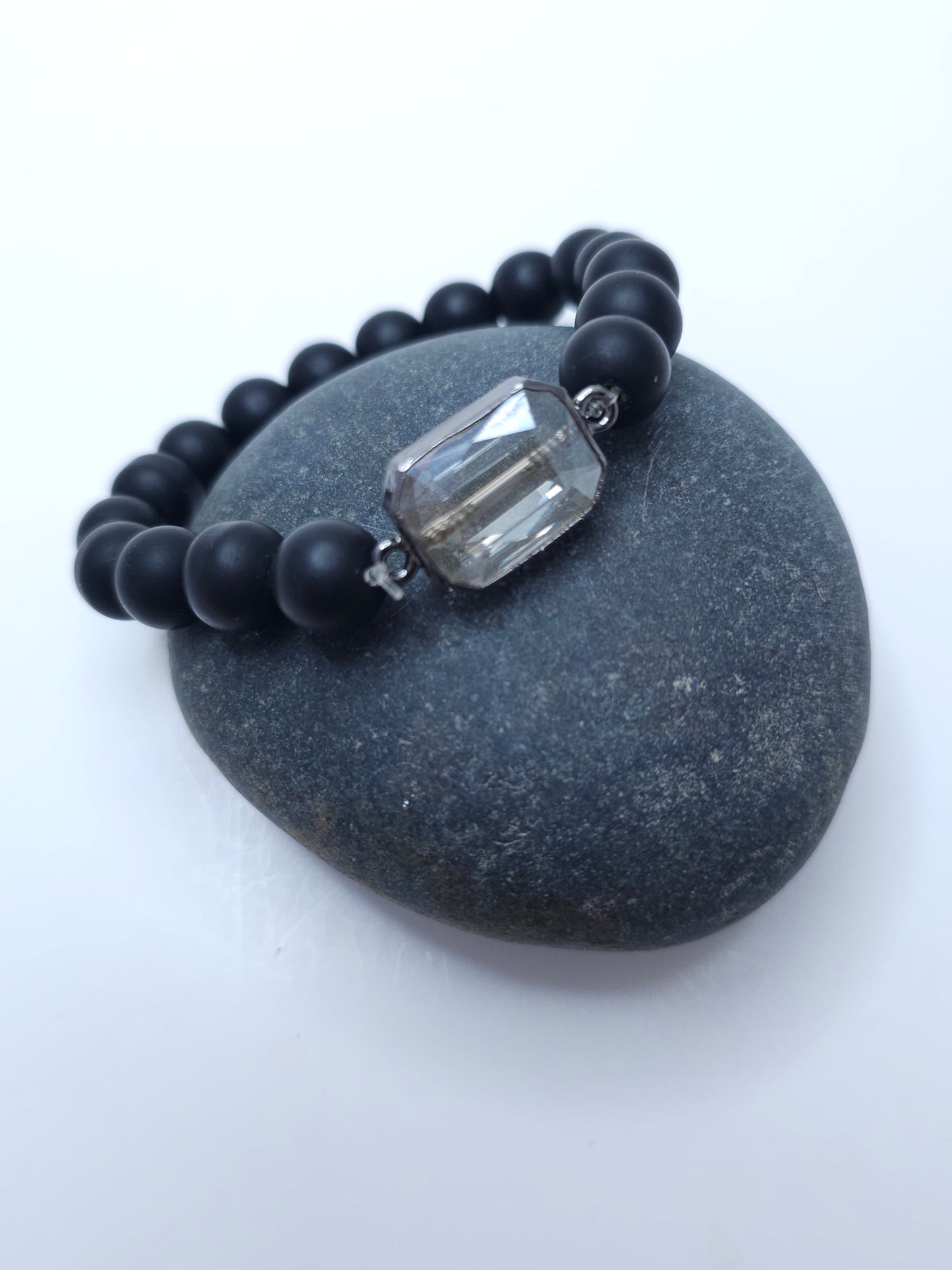 Matte Black Onyx with Glass Bead Bracelet