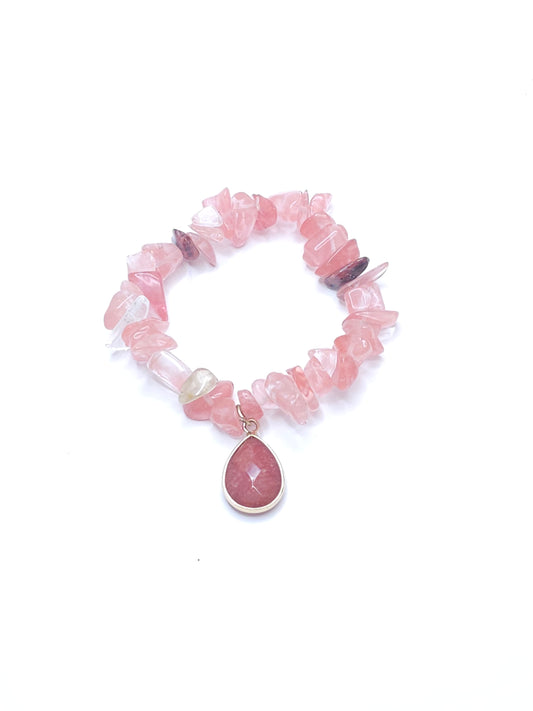 Red Agate Harmony Chip Bracelet with Drop Pendant