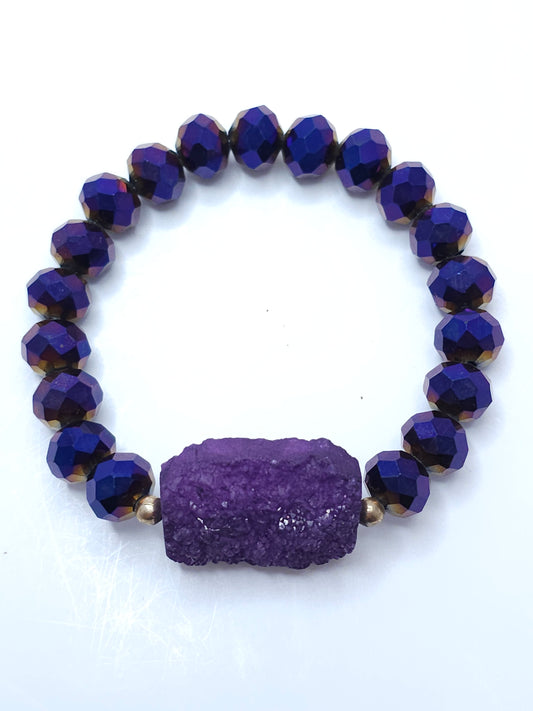 Dark Purple Druzy Beaded Bracelet