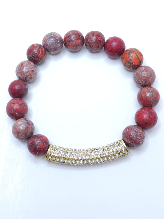 Red Jasper Bracelet with Gilded Spacer Long Bead
